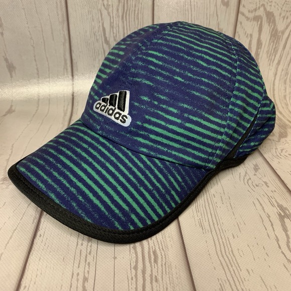 Adidas Running Cap Hat Climacool Blue and Green Adjustable One Size Hook Loop - Picture 3 of 9